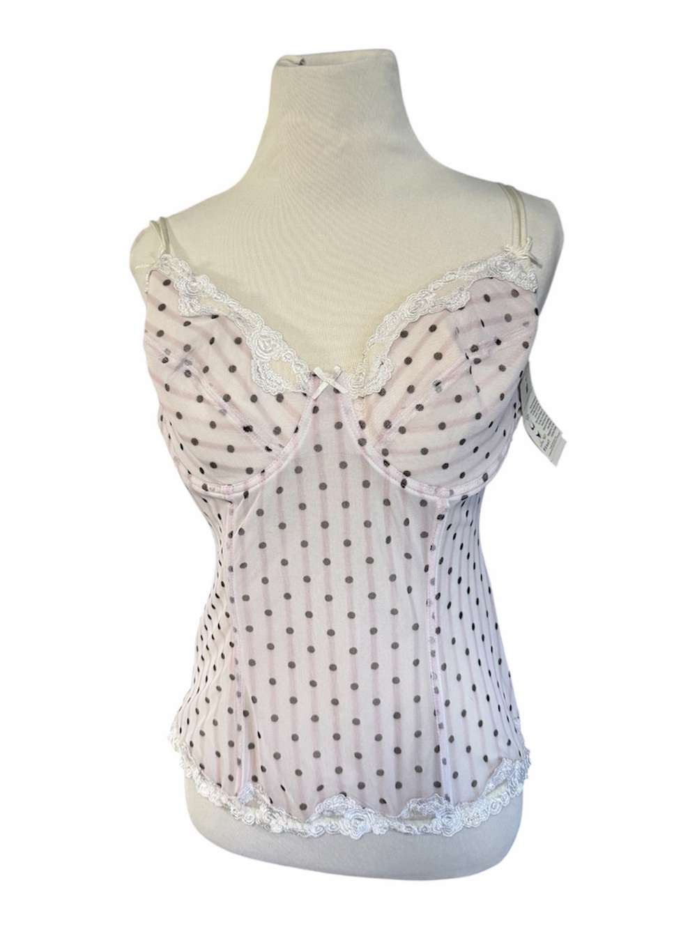 Donna L'Oren Vtg Gold Label 38C Coquette Polka Dot Mesh Lingerie Corset Camisole
